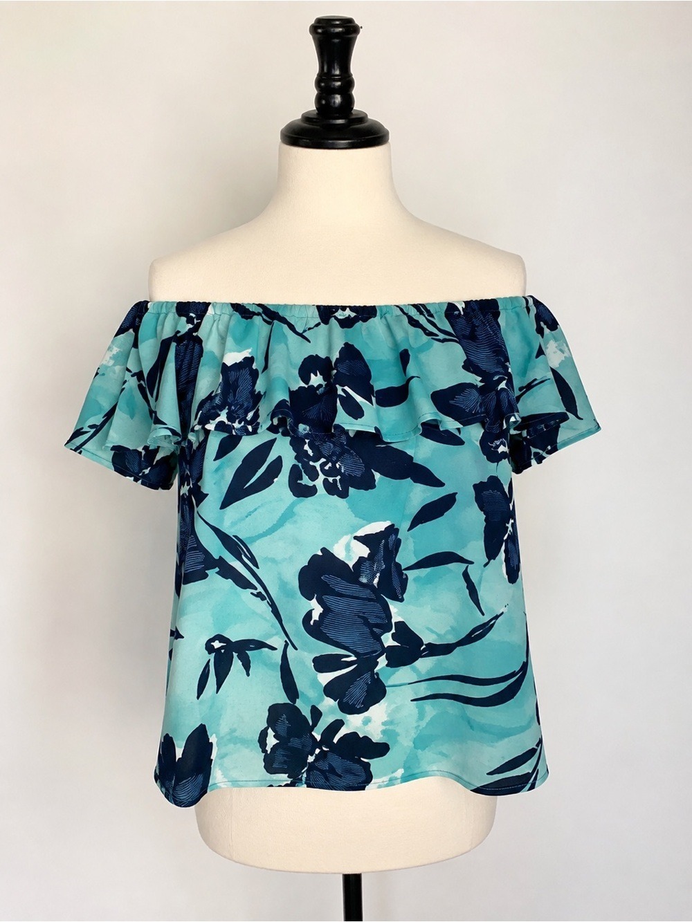 Maeve Anthropologie Off Shoulder Floral Blouse Top Blue Green Medium